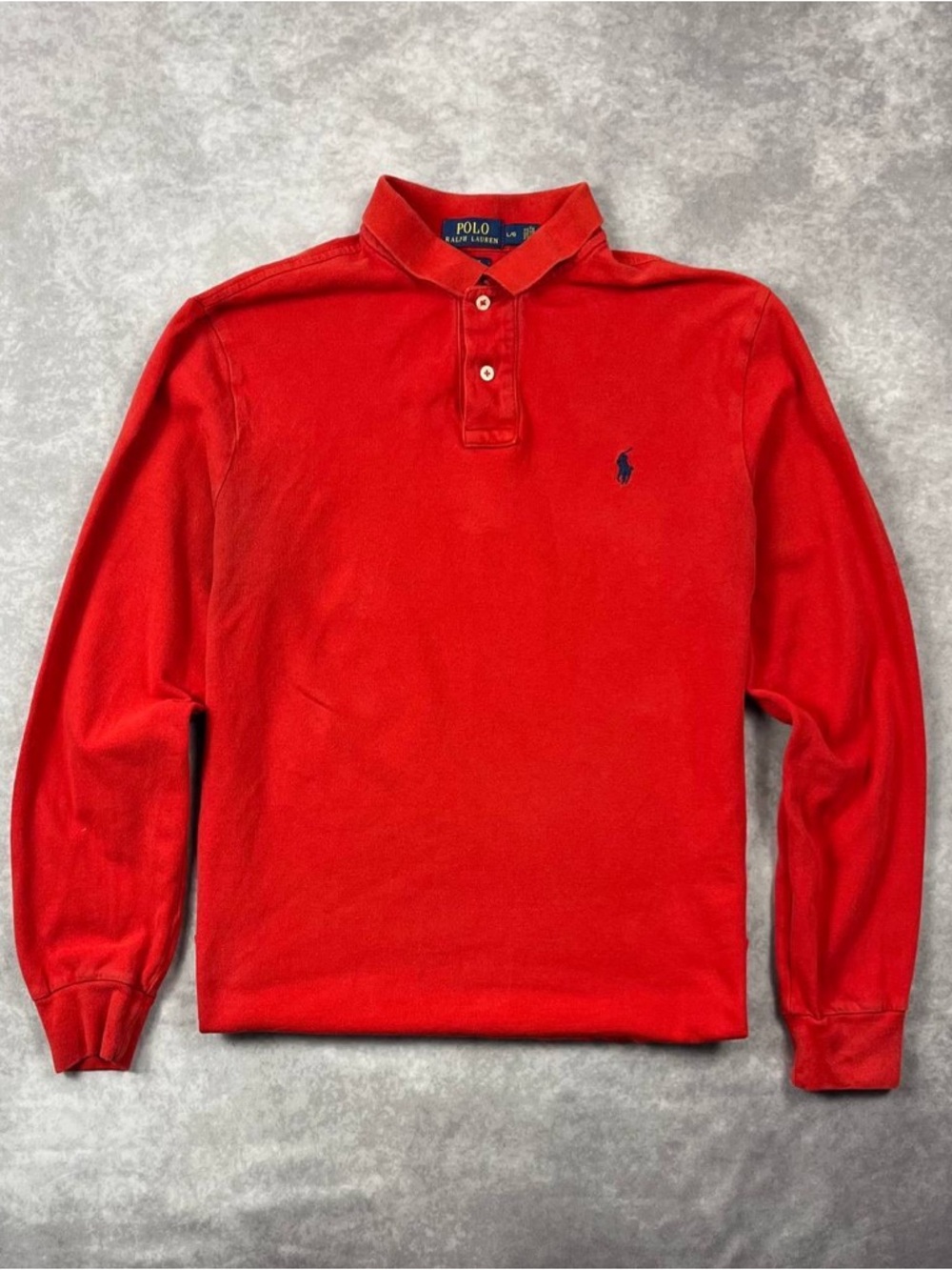 [290] Vintage Polo Ralph Lauren Red Long Sleeve Polo Logo Cotton L Size
